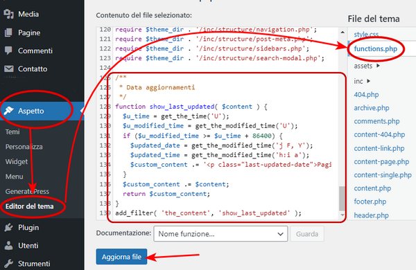 Come editare il file functions.php in WordPress