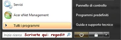 Windows, procedura per accedere a regedit