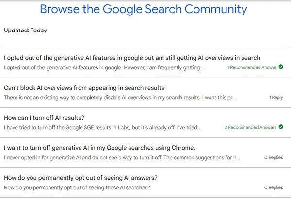 Forum assistenza Google. Richieste disabilitazione I.I. dalle ricerche