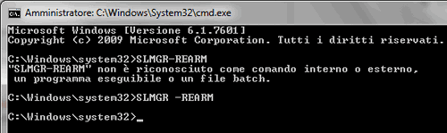 Riga di comando DOS per problema Windows 7 Build 7601